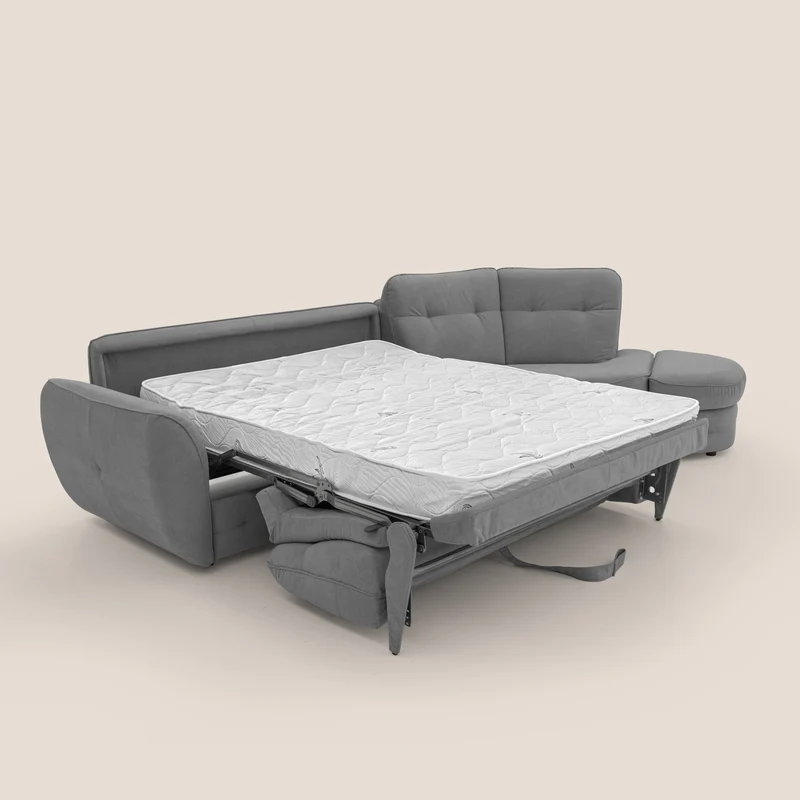 Zeus Canapé d'angle convertible avec matelas H18 cm pouf mobile en tissu imperméable T02 gris