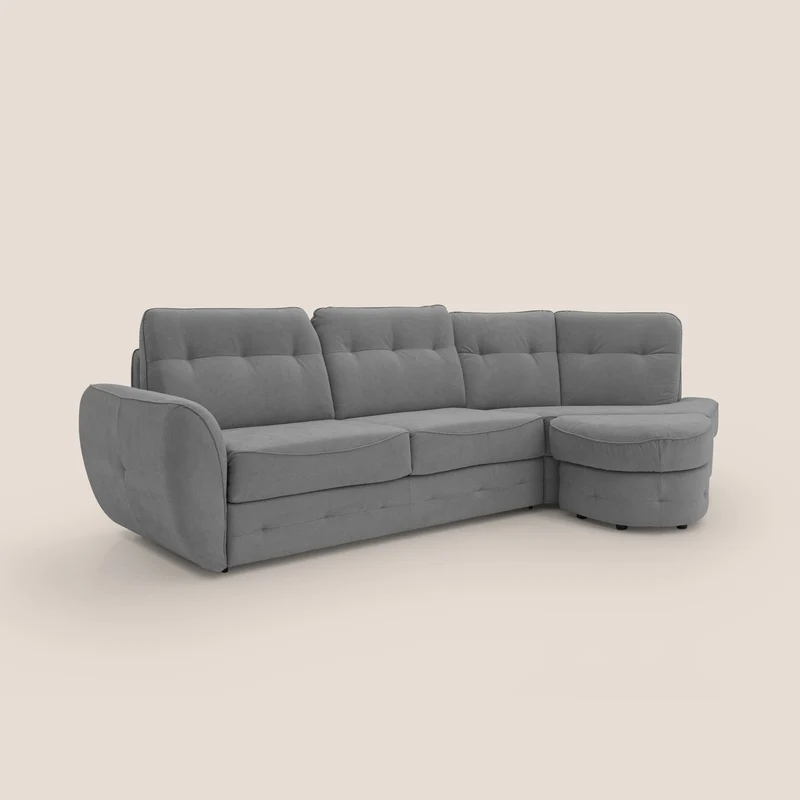 Zeus Canapé d'angle convertible avec matelas H18 cm pouf mobile en tissu imperméable T02 gris