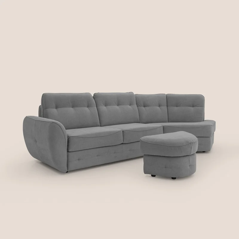 Zeus Canapé d'angle convertible avec matelas H18 cm pouf mobile en tissu imperméable T02 gris