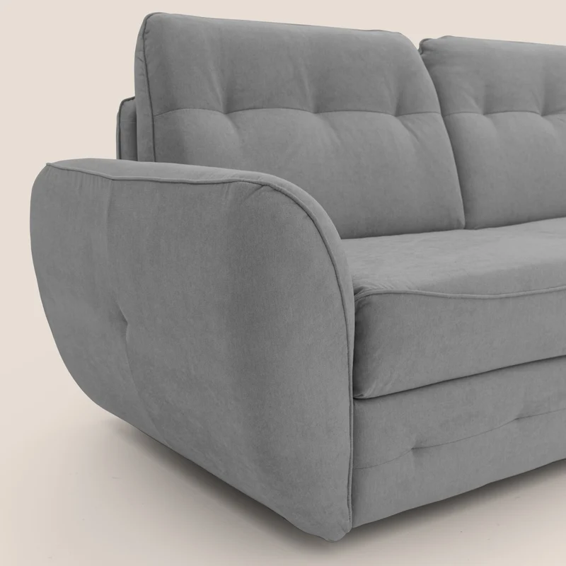 Zeus Canapé d'angle convertible avec matelas H18 cm pouf mobile en tissu imperméable T02 gris