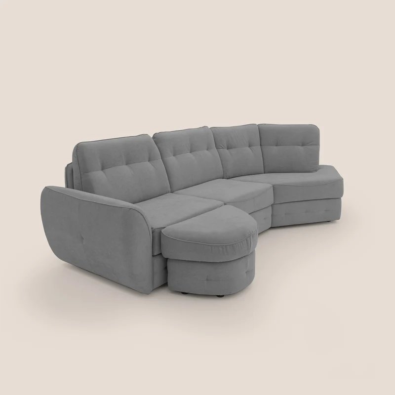 Zeus Canapé d'angle convertible avec matelas H18 cm pouf mobile en tissu imperméable T02 gris