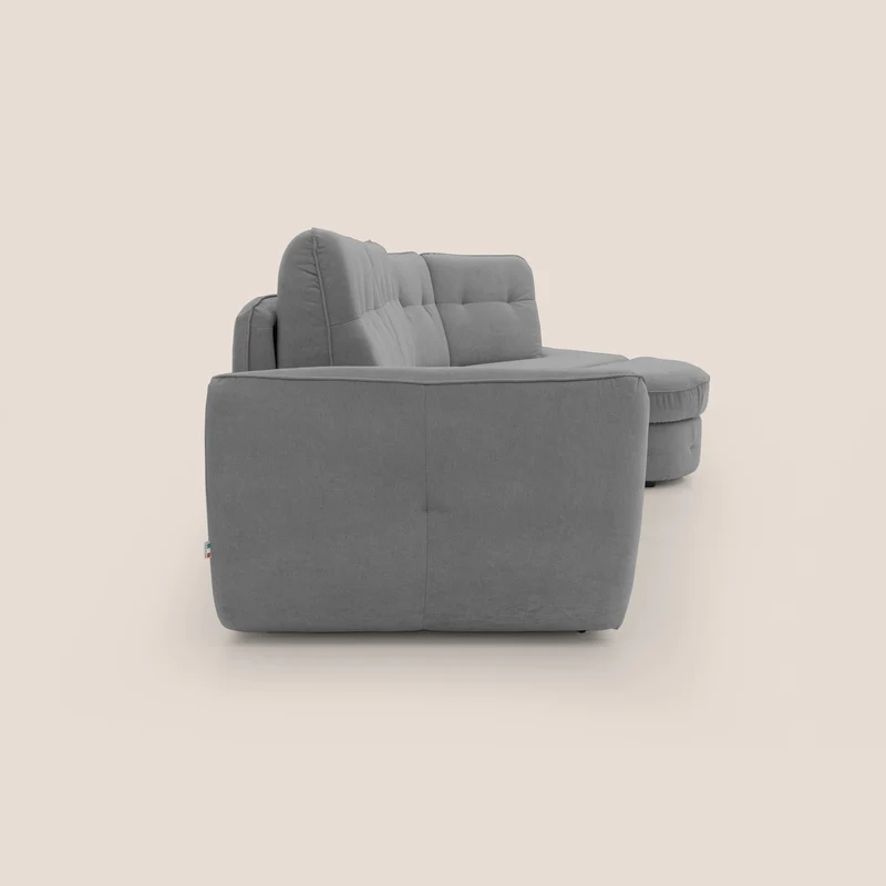 Zeus Canapé d'angle convertible avec matelas H18 cm pouf mobile en tissu imperméable T02 gris