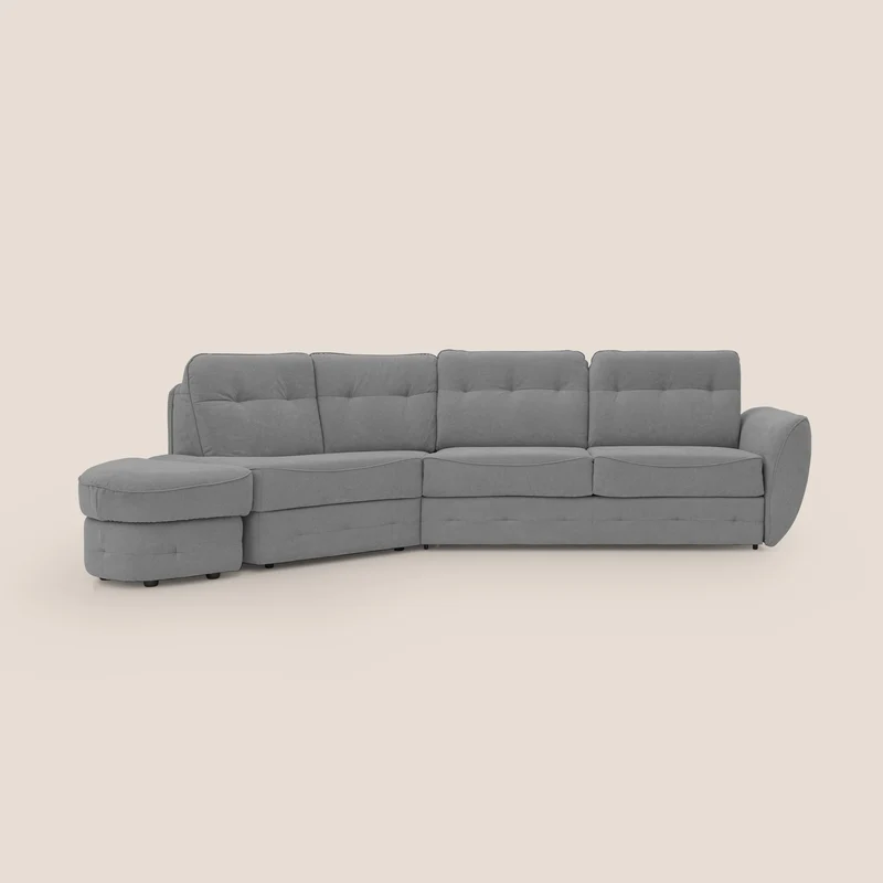 Zeus Canapé d'angle convertible avec matelas H18 cm pouf mobile en tissu imperméable T02 gris