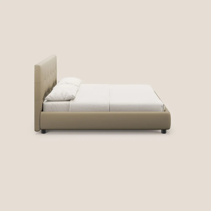 Minato lit coffre avec tête de lit capitonnée en similicuir imperméable T04 beige