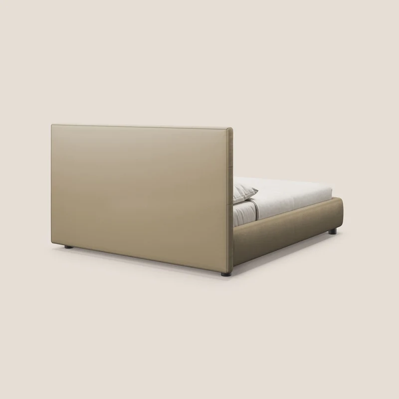 Minato lit coffre avec tête de lit capitonnée en similicuir imperméable T04 beige