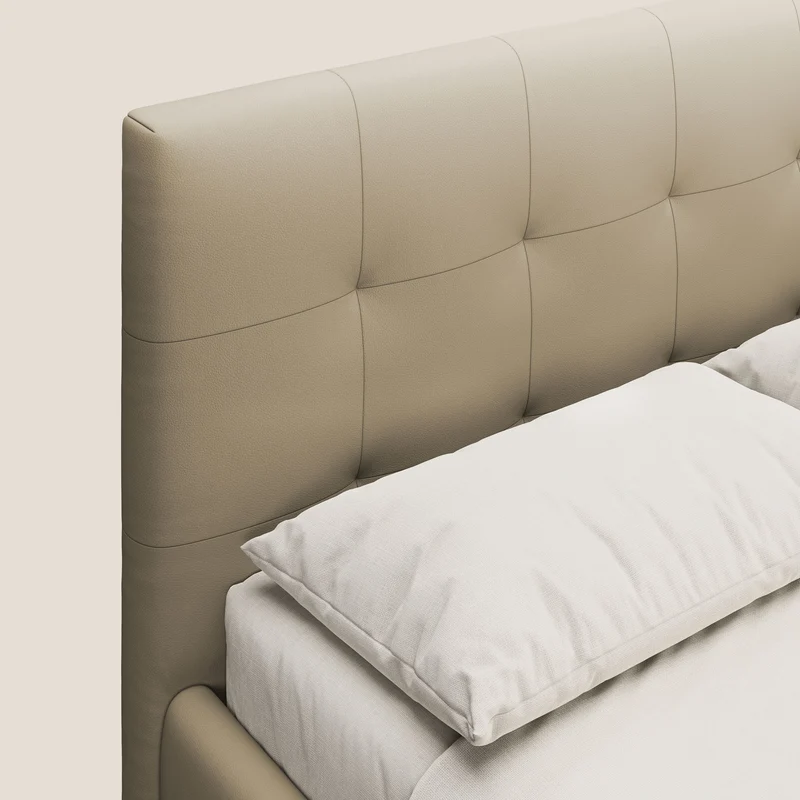 Minato lit coffre avec tête de lit capitonnée en similicuir imperméable T04 beige