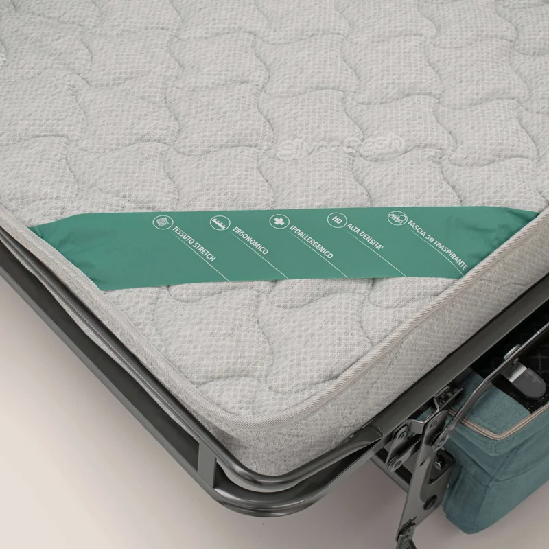Bjorn Canapé convertible avec matelas H 18cm et têtières réglables en tissu imperméable T02 bleu canard