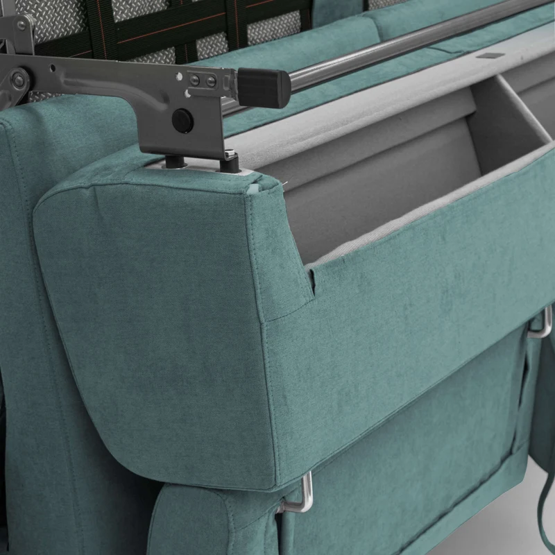 Bjorn Canapé convertible avec matelas H 18cm et têtières réglables en tissu imperméable T02 bleu canard