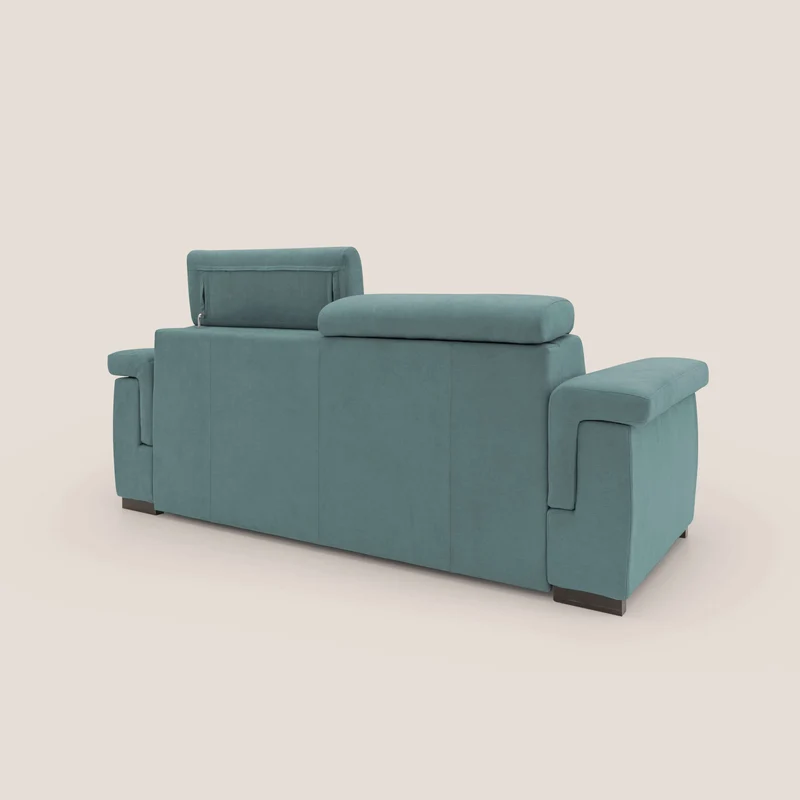 Bjorn Canapé convertible avec matelas H 18cm et têtières réglables en tissu imperméable T02 bleu canard