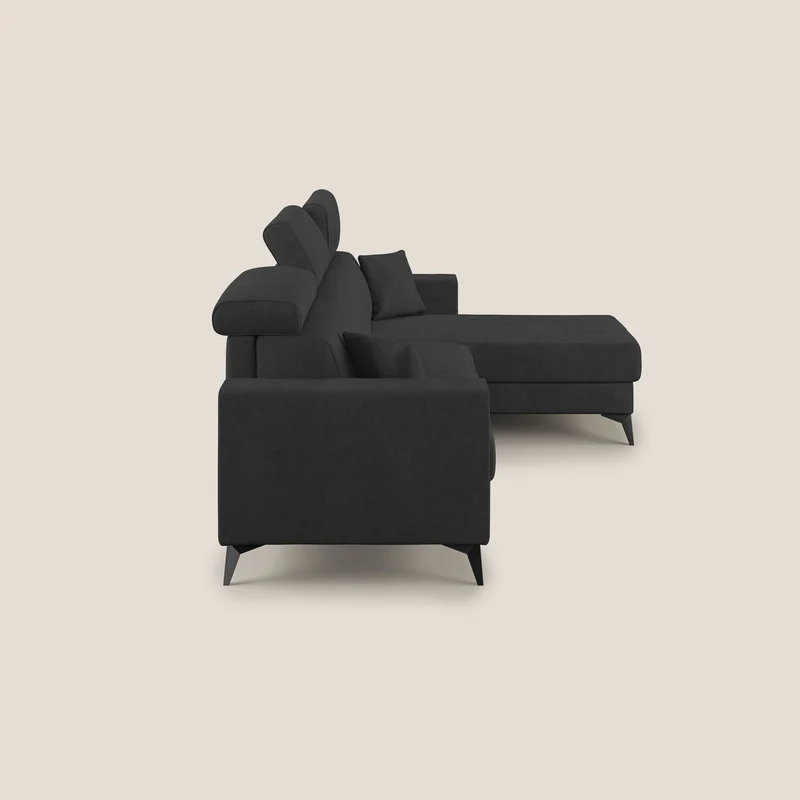 Pegaso canapé convertible d'angle avec têtières inclinables en tissu doux imperméable T02 noir