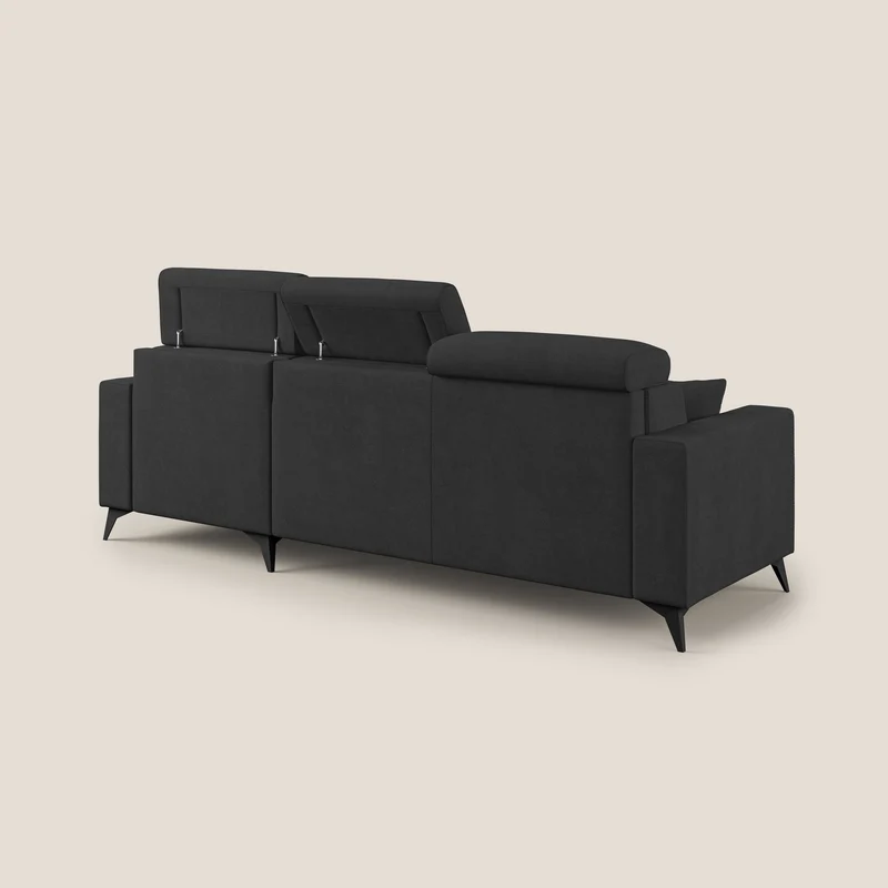 Pegaso canapé convertible d'angle avec têtières inclinables en tissu doux imperméable T02 noir