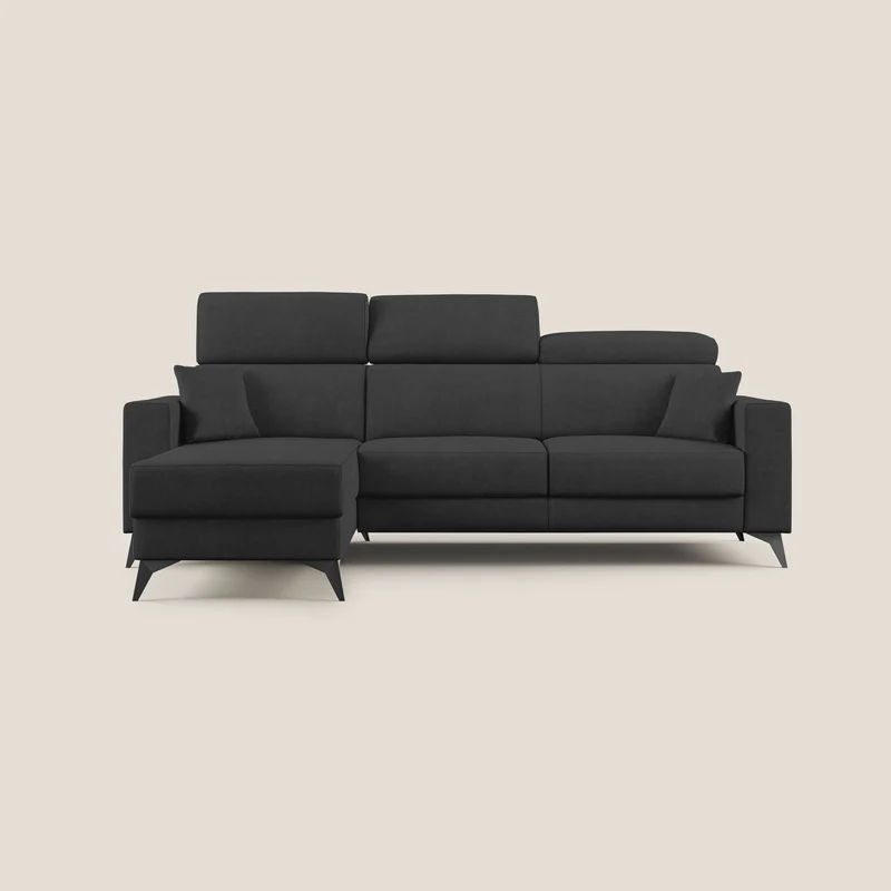Pegaso canapé convertible d'angle avec têtières inclinables en tissu doux imperméable T02 noir