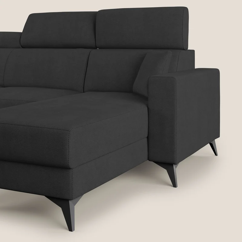 Pegaso canapé convertible d'angle avec têtières inclinables en tissu doux imperméable T02 noir