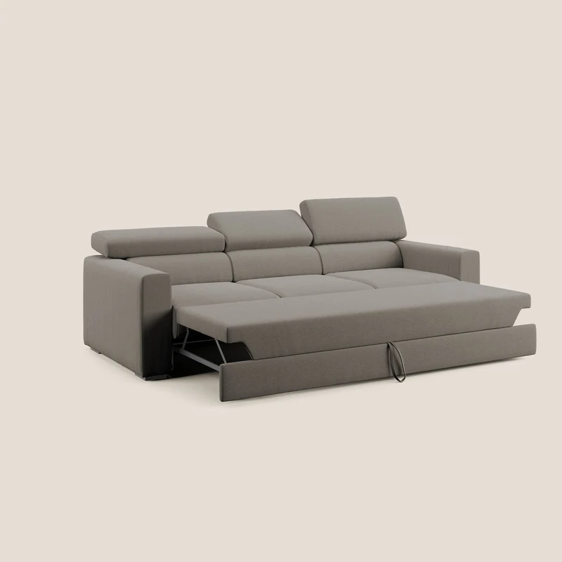 Dylan canapé avec pouf extractible à 3 assises en tissu effet coton imperméable T13 Taupe tortora