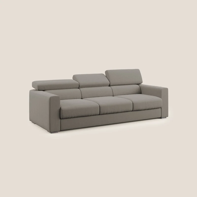 Dylan canapé avec pouf extractible à 3 assises en tissu effet coton imperméable T13 Taupe tortora
