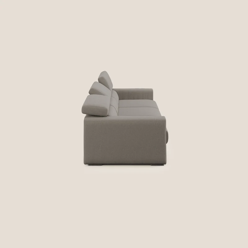 Dylan canapé avec pouf extractible à 3 assises en tissu effet coton imperméable T13 Taupe tortora