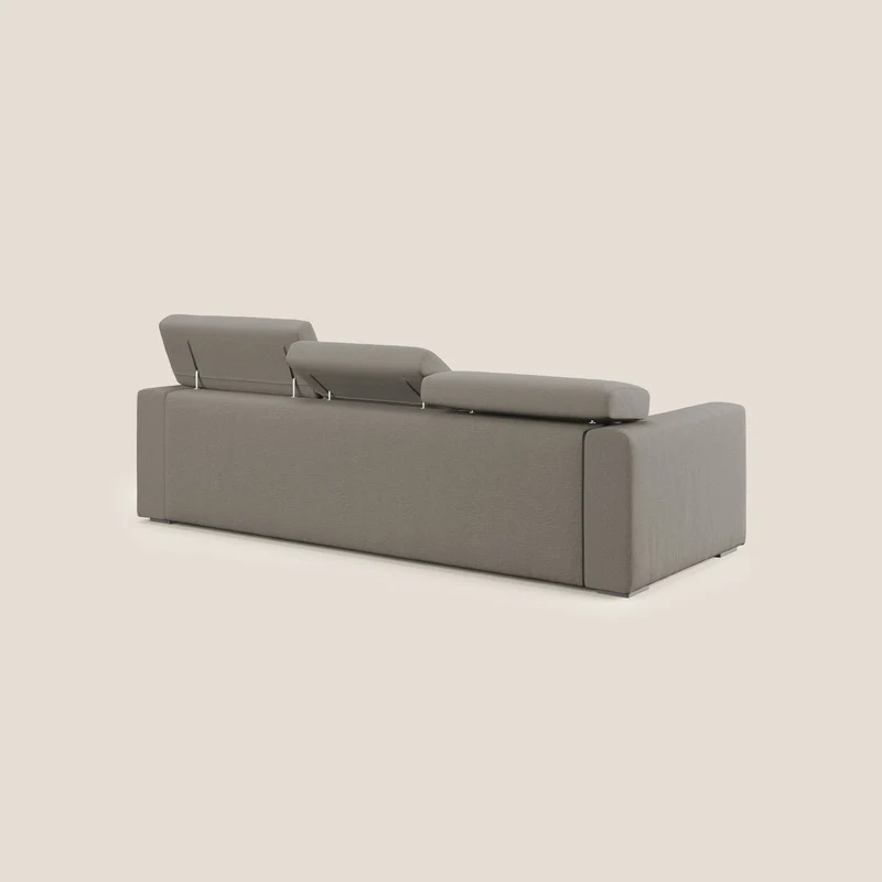 Dylan canapé avec pouf extractible à 3 assises en tissu effet coton imperméable T13 Taupe tortora