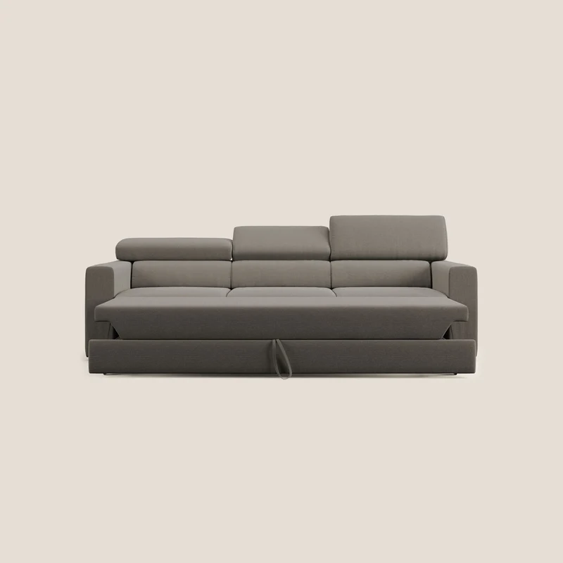 Dylan canapé avec pouf extractible à 3 assises en tissu effet coton imperméable T13 Taupe tortora