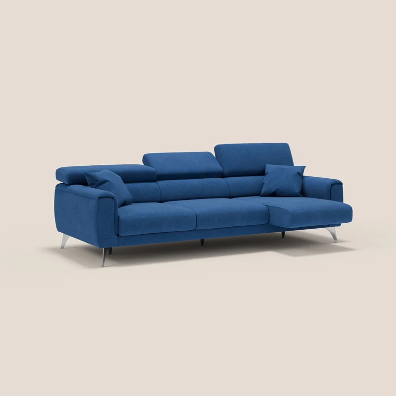 Caravaggio canapé 3 assises extensibles et têtières réglables en tissu imperméable T02 bleu