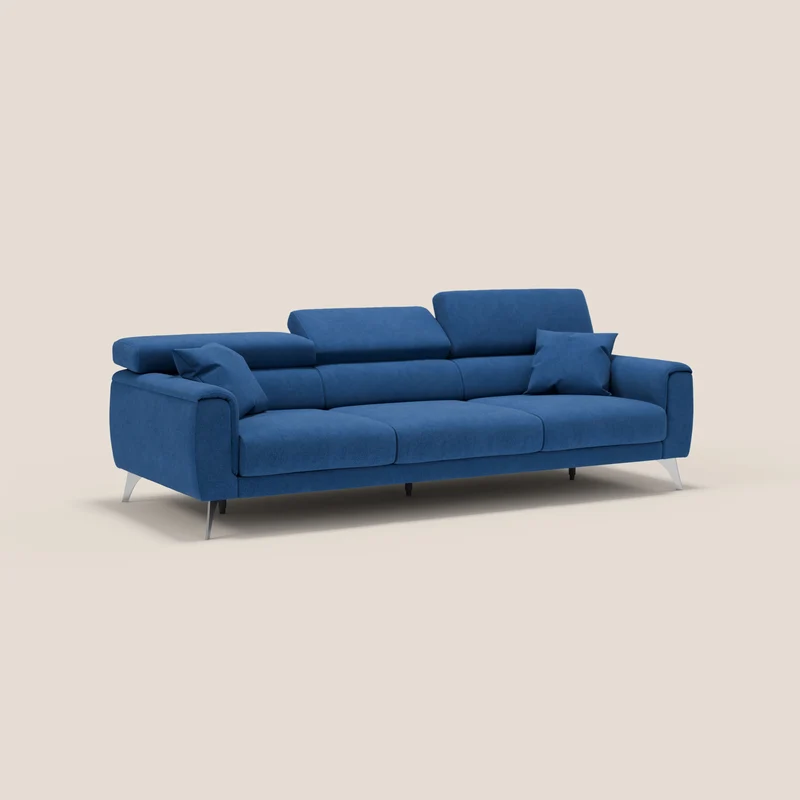 Caravaggio canapé 3 assises extensibles et têtières réglables en tissu imperméable T02 bleu