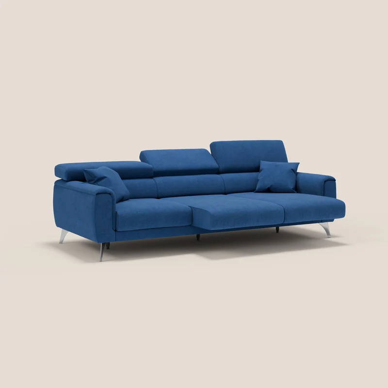 Caravaggio canapé 3 assises extensibles et têtières réglables en tissu imperméable T02 bleu