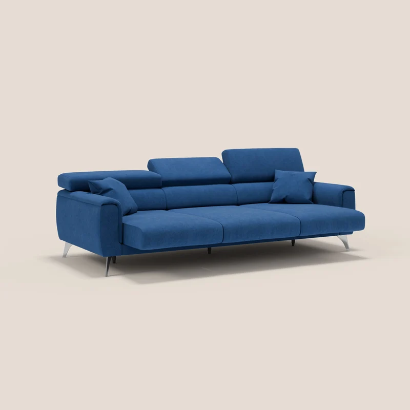 Caravaggio canapé 3 assises extensibles et têtières réglables en tissu imperméable T02 bleu