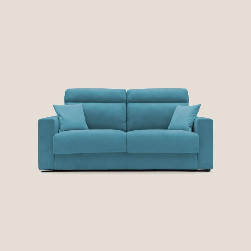 Nikita canapé lit convertible avec haut dossier moelleux en tissu doux imperméable T02 bleu ciel