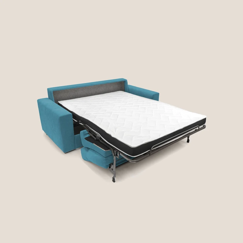 Nikita canapé lit convertible avec haut dossier moelleux en tissu doux imperméable T02 bleu ciel