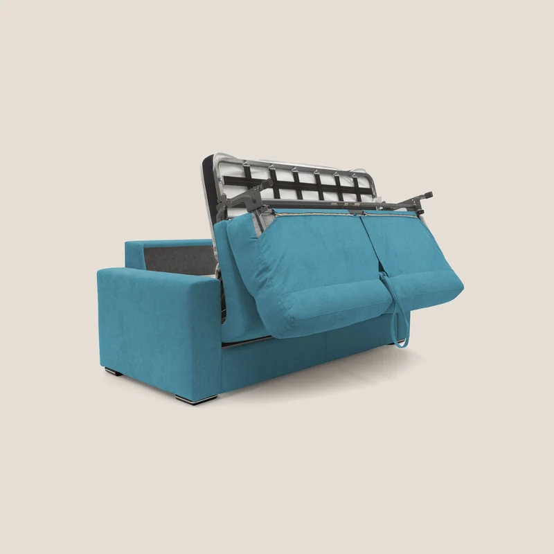 Nikita canapé lit convertible avec haut dossier moelleux en tissu doux imperméable T02 bleu ciel