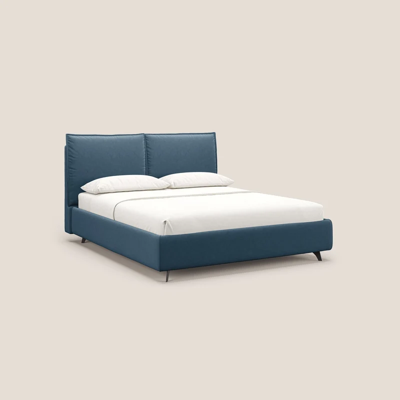 Nives lit rembourré avec coffre déhoussable en microfibre velours imperméable T09 bleu