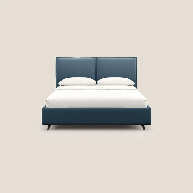 Nives lit rembourré avec coffre déhoussable en microfibre velours imperméable T09 bleu