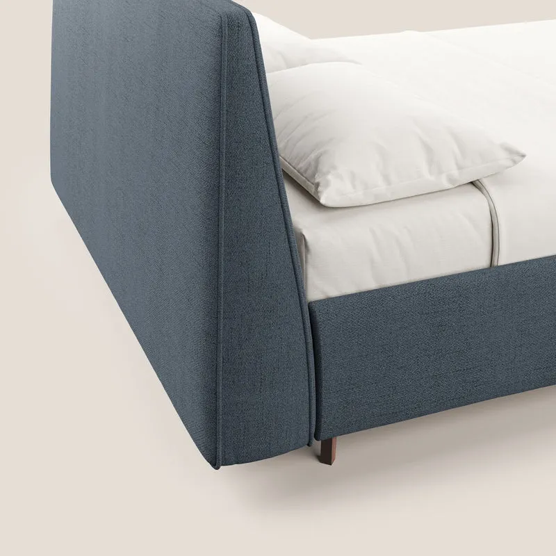 Justin lit rembourré avec coffre et déhoussable en tissu flammé imperméable T03 bleu