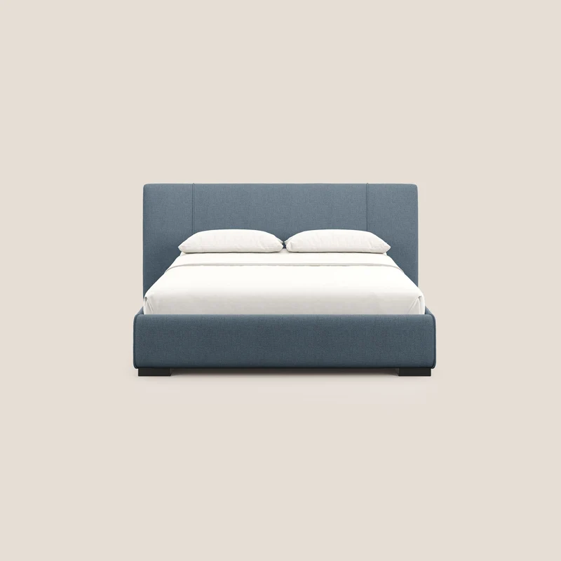Omero lit avec coffre rembourré déhoussable en tissu flammé imperméable T14 sucre glace