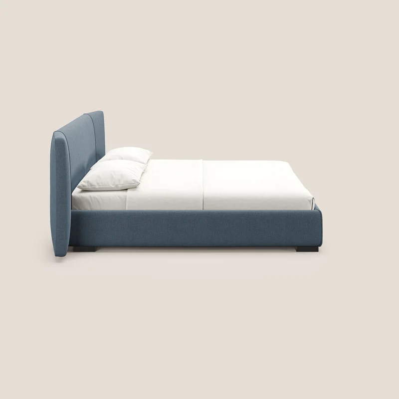 Omero lit avec coffre rembourré déhoussable en tissu flammé imperméable T14 sucre glace