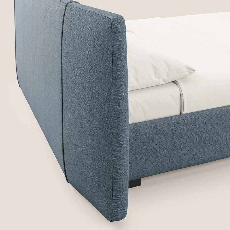 Omero lit avec coffre rembourré déhoussable en tissu flammé imperméable T14 sucre glace