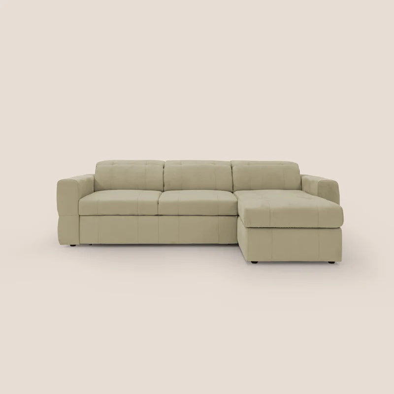 Kronos Canapé d'angle avec pouf extractible et coffre de rangement en microfibre imperméable T11 beige