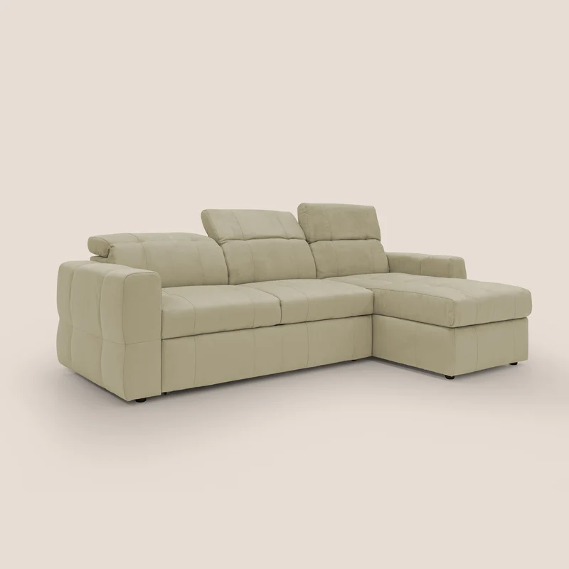 Kronos Canapé d'angle avec pouf extractible et coffre de rangement en microfibre imperméable T11 beige