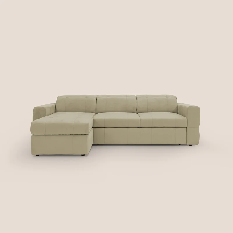 Kronos Canapé d'angle avec pouf extractible et coffre de rangement en microfibre imperméable T11 beige