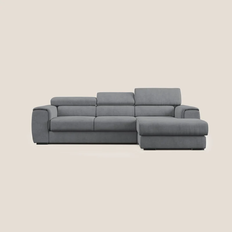 Zeno canapé d'angle et pouf extractible en tissu doux imperméable T02 gris