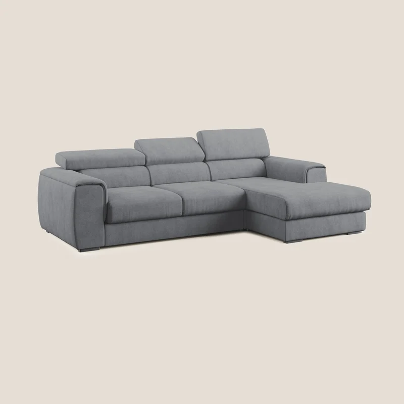 Zeno canapé d'angle et pouf extractible en tissu doux imperméable T02 gris