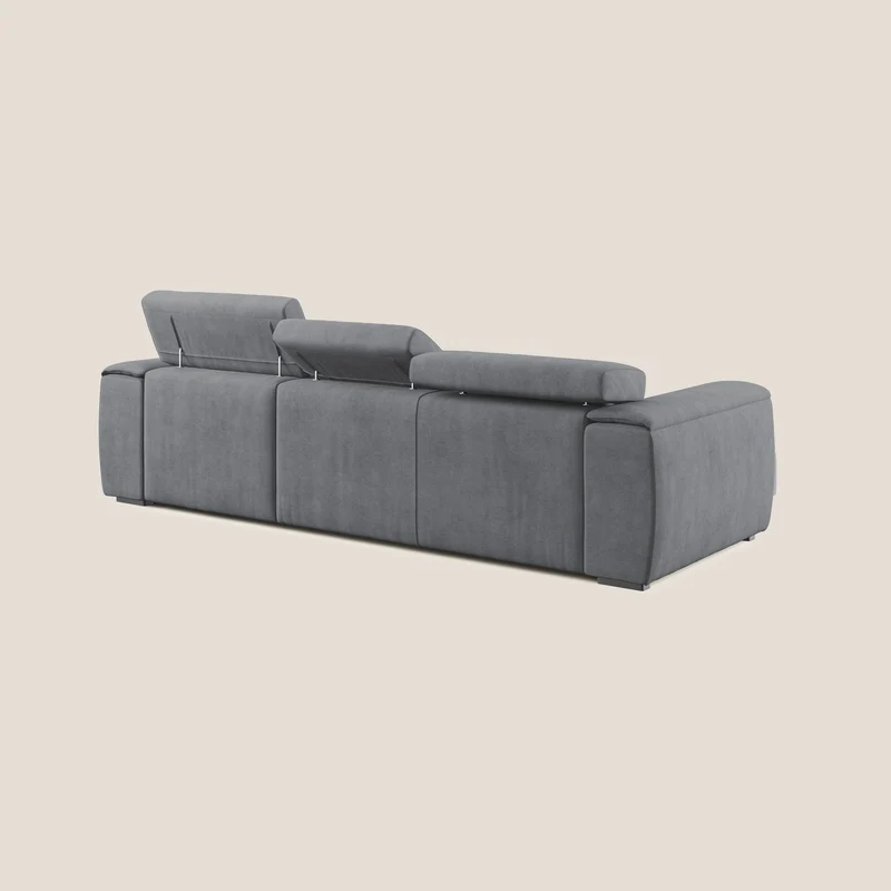 Zeno canapé d'angle et pouf extractible en tissu doux imperméable T02 gris