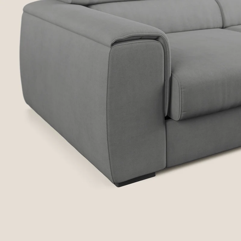 Zeno canapé d'angle et pouf extractible en tissu doux imperméable T02 gris