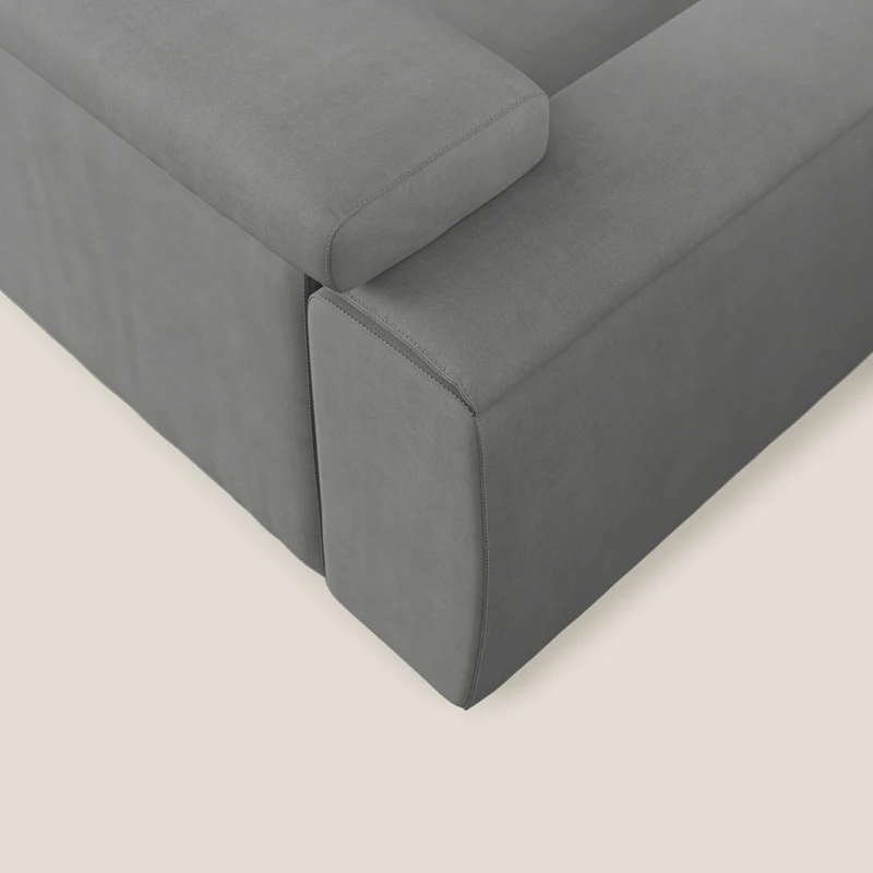 Zeno canapé d'angle et pouf extractible en tissu doux imperméable T02 gris