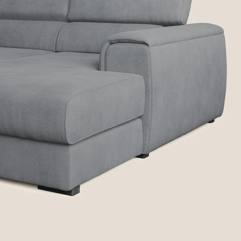 Zeno canapé d'angle et pouf extractible en tissu doux imperméable T02 gris