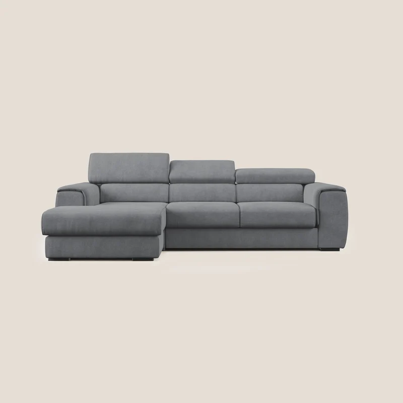Zeno canapé d'angle et pouf extractible en tissu doux imperméable T02 gris