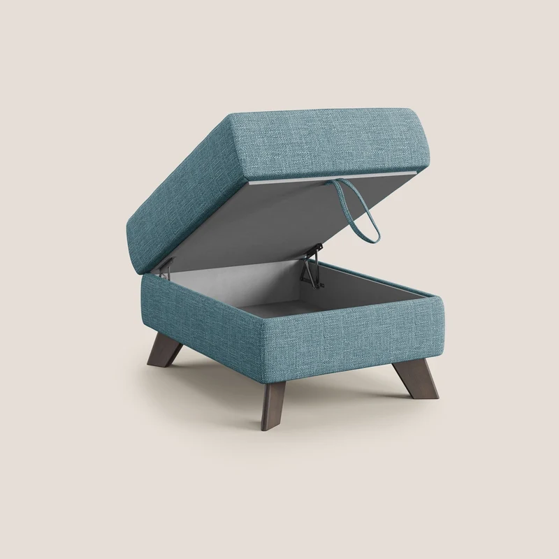 Moon Pouf coffre aux pieds hauts en tissu doux entrelacé soft-touch imperméable T06 bleu ciel