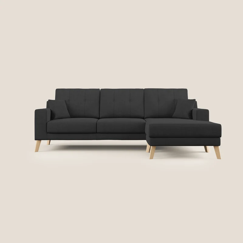 Danish canapé d'angle moderne reversible en tissu doux imperméable T02 noir