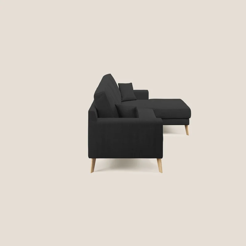 Danish canapé d'angle moderne reversible en tissu doux imperméable T02 noir