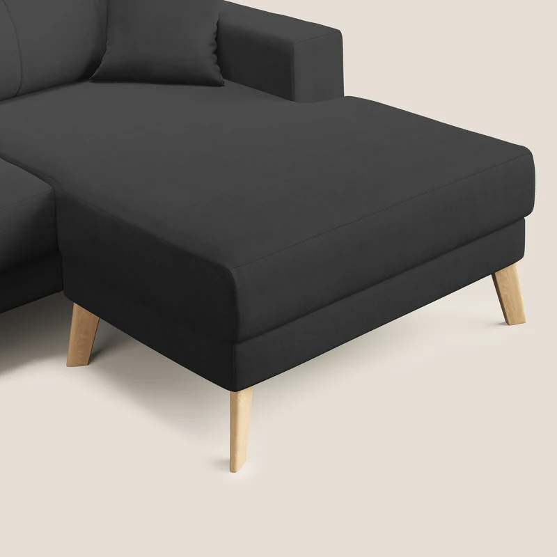 Danish canapé d'angle moderne reversible en tissu doux imperméable T02 noir