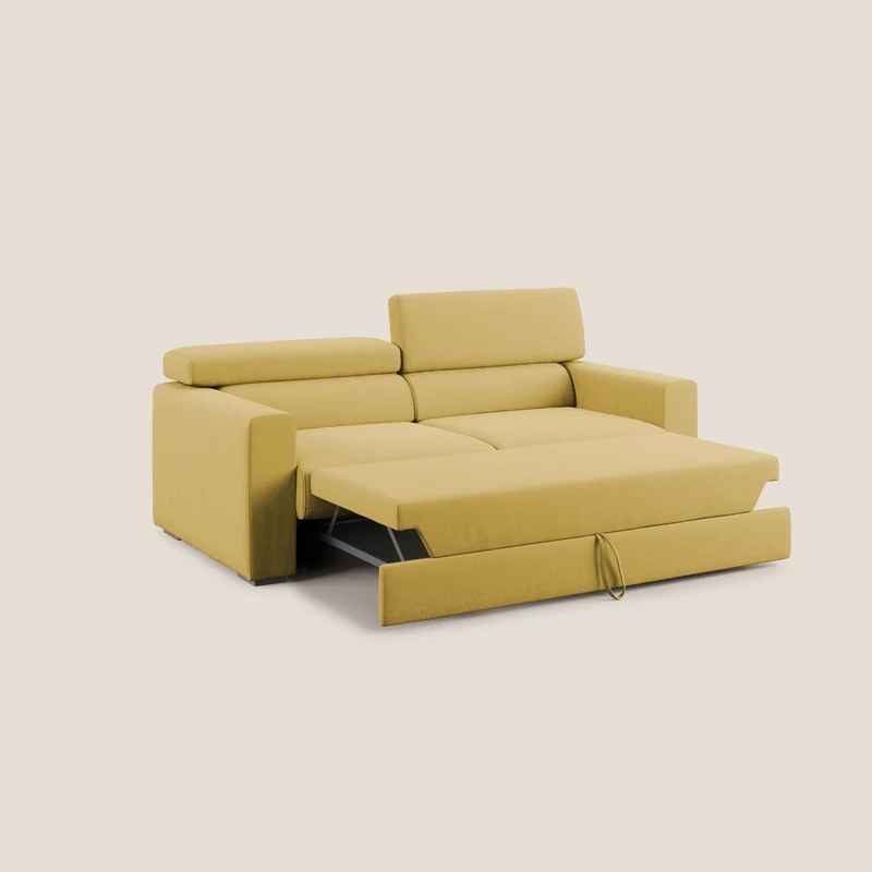 Dylan canapé avec pouf extractible en tissu effet coton imperméable T13 jaune